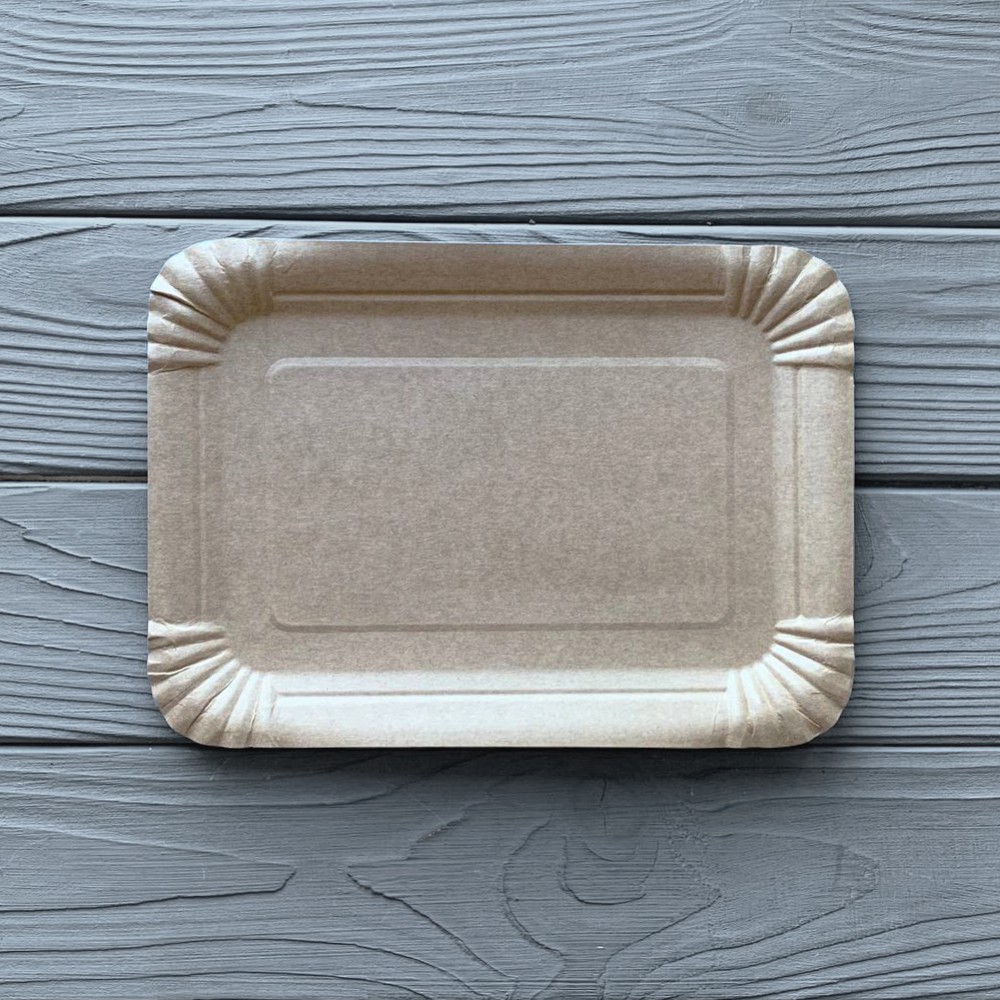 Тарілка картонна прямокутна 15,5см х 21,5см Крафт (50/1350) T1521K