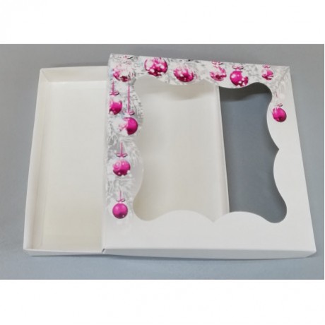 Коробка транспортувальна для пряників 200*200*30 (принт новорічні іграшки) К09