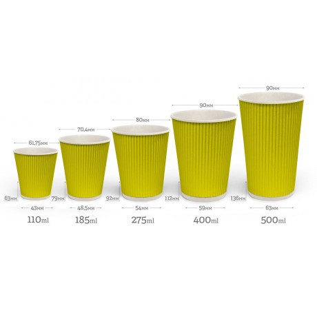 Стакан гофрированный 500 мл Желтый (белая основа)