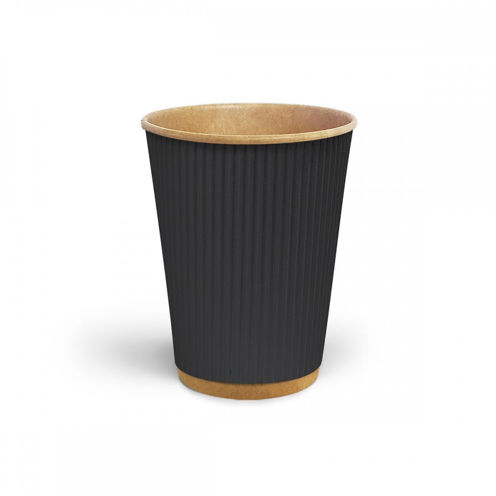 Стакан гофрированный 500 мл Черный (крафт основа)