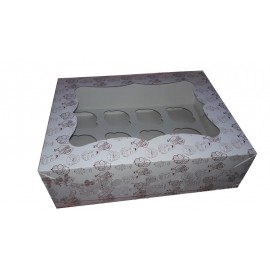 Коробка для капкейков, кексов и маффинов 6 шт 330х255х110 мм.(окошко) с принтом.