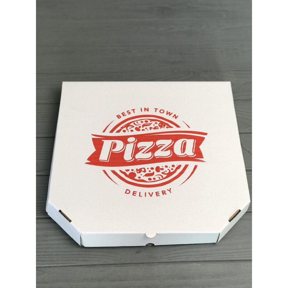 Коробка для пиццы c рисунком Town 300Х300Х30 мм. (красная печать)