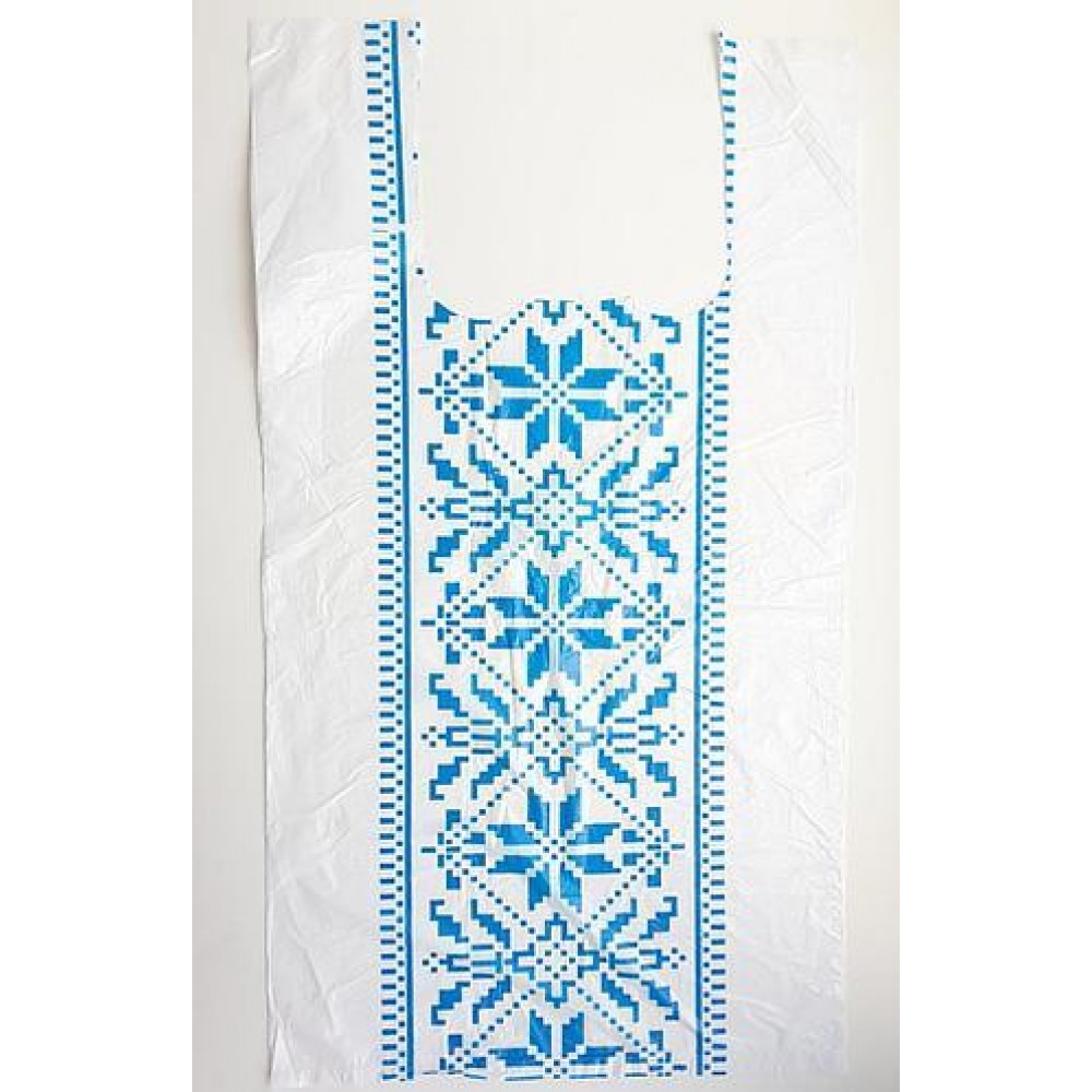 Пакет майка 26х43 20мкм (18кг) Вышиванка синяя (100шт)